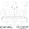 Cifial Slim Techno 3 Control Landscape Shower Valve 2 Outlets Dimensions