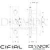 Cifial 600NV32CL Slim Coule 3 Control Vertical Thermostatic Shower Valve 2 Outlets Dimensions