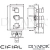 Cifial 600V32QD Mini Square 3 Control Thermostatic Valve 2 Outlets Shower Dimensions
