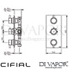 Cifial 600V32TH-614 Black Techno 3 Control Thermostatic Valve 2 Outlets Dimensions
