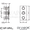 Cifial 600V32TH-X11 PVD X11 3 Control Thermostatic Valve 2 Outlets Dimensions