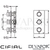 Cifial 600V32TH-X20 PVD X20 3 Control Thermostatic Shower Valve 2 Outlets Dimensions