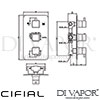 Cifial 600V33QD Mini Square 3 Control Thermostatic Valve 3 Outlets Shower Dimensions