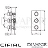 Cifial 600V33TH-614 Black Techno 3 Control Thermostatic Valve with Diverter Dimensions