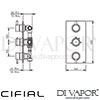 Cifial 600V33TH Technovation 465 Chrome Black 3 Control Thermostatic Valve Vertical 3 Outlets Dimens
