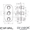 Cifial 600V33VV Viva Chrome Black 3 Control Thermostatic Shower Valve Vertical 3 Outlets Dimensions