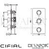 Cifial 600V34CL Coule 3 Control Thermostatic Valve with Double Diverter Dimensions