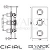 Cifial 600V34CU Cudo 3 Control Thermostatic Shower Valve With Double Diverter Dimensions