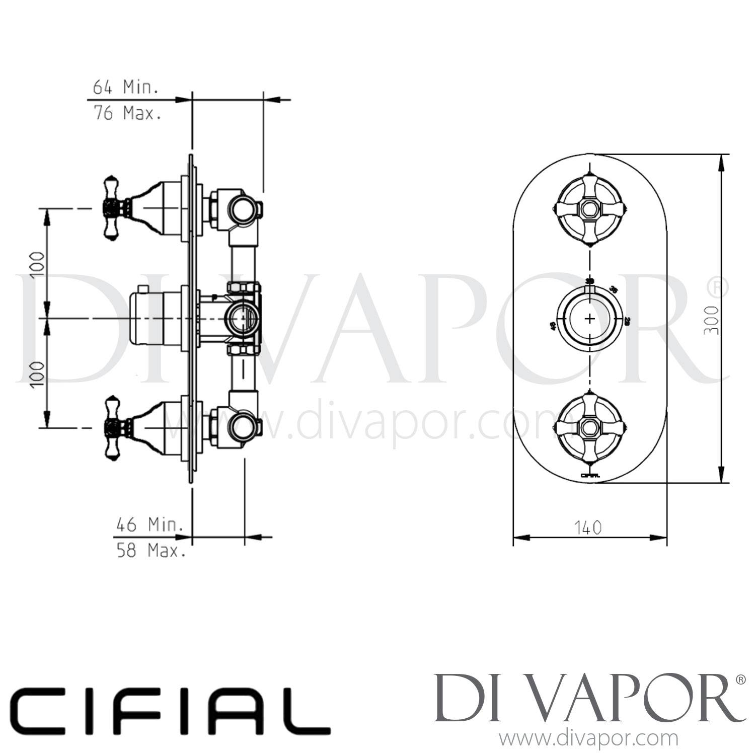 Cifial 600V34ED Edwardian 3 Control Thermostatic Shower Valve with