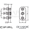 Cifial 600V34HX Hexa 3 Control Thermostatic Valve with Double Diverter Dimensions