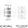 Cifial 600V34SQ Quadrado 3 Control Thermostatic Shower Valve 4 Outlets Dimensions