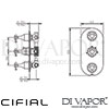 Cifial 600V35BHX Brookhaven Cross 3 Control Thermostatic Valve with Double Diverter 5 Outlets Dimens