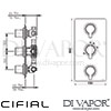 Cifial 600V35CU Cudo 3 Control Thermostatic Valve with Double Diverter 5 Outlets Dimensions