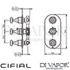 Cifial 600V35HX Hexa 3 Control Thermostatic Valve with Double Diverter 5 Outlets Dimensions