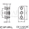 Cifial 600V35SE Technovation 35 3 Control Thermostatic Valve with Double Diverter 5 Outlets Dimensio