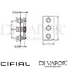 Cifial 600V35TB Techno 300 3 Control Thermostatic Valve 5 Outlets Shower Dimensions