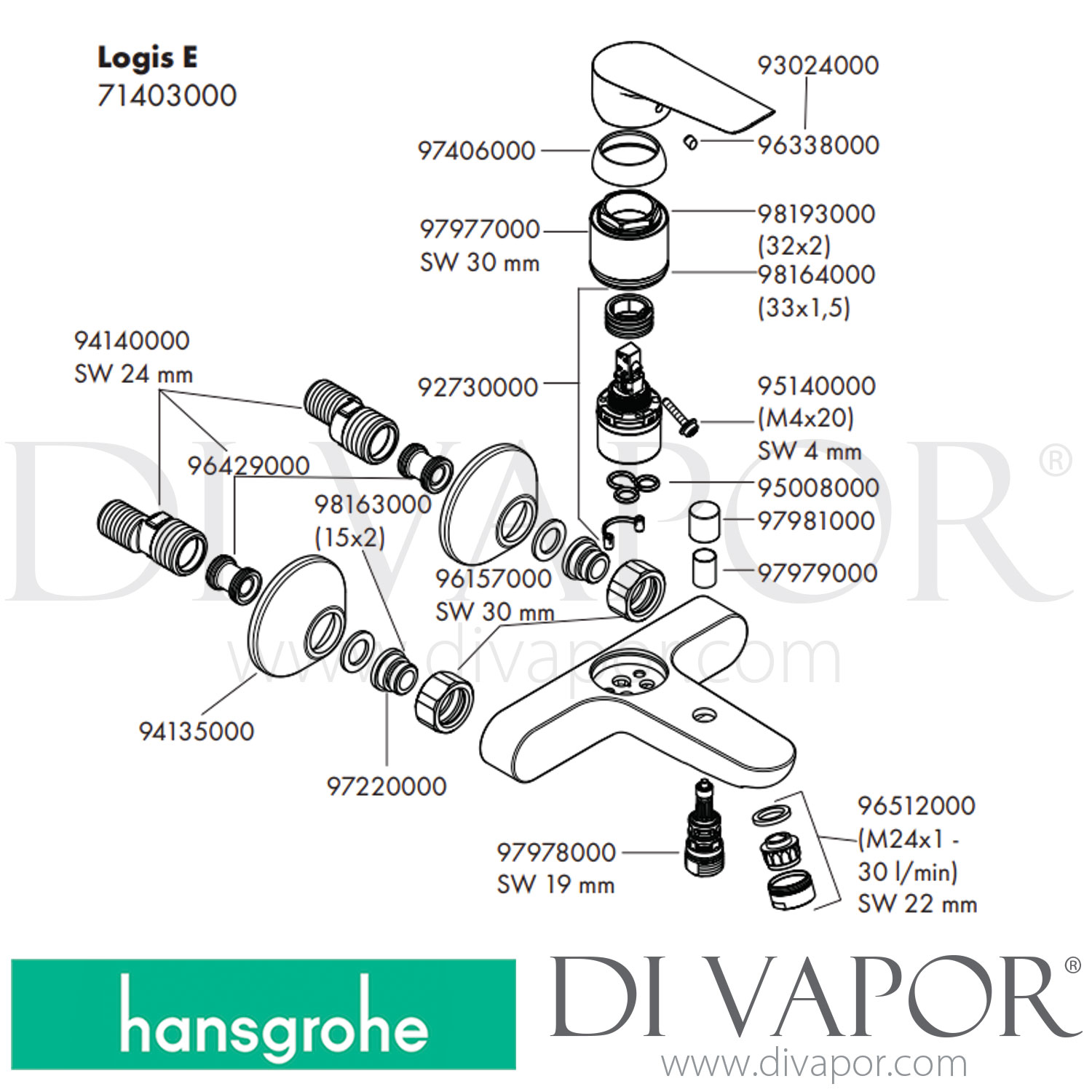 Hansgrohe 71403000 Logis E Single Lever Bath Mixer for Exposed