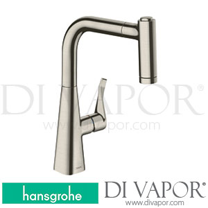 Hansgrohe 73800800 Metris M71 Single Lever Kitchen Mixer 220, Pull-Out Spray, 2Jet, Sbox Spare Parts 04/17 - 04/19