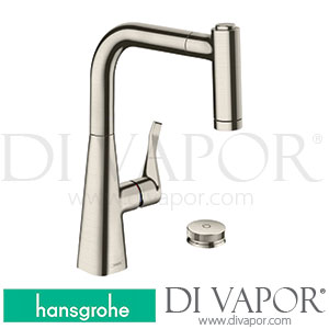 Hansgrohe 73805800 Metris Select M71 2-Hole Single Lever Kitchen Mixer 220, Pull-Out Spray, 2Jet, Sbox Spare Parts 04/17 - 04/19