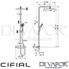 Cifial 780TH-625 Techno Chrome Thermostatic Shower Column Dimensions