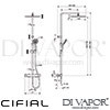 Cifial 780TH Black Techno Thermostatic Shower Column Dimensions