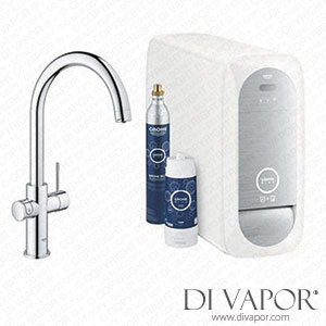 Better Bathrooms A1/31455001 Grade A1 - Box Opened Grohe Chrome Blue C-Spout Single Lever Home Duo Starter Kitchen Tap Kit Spare Parts