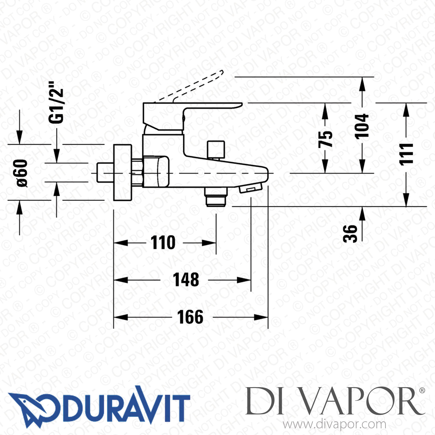 Duravit A.1 Single Lever Bath Mixer for Exposed Installation (A15230001