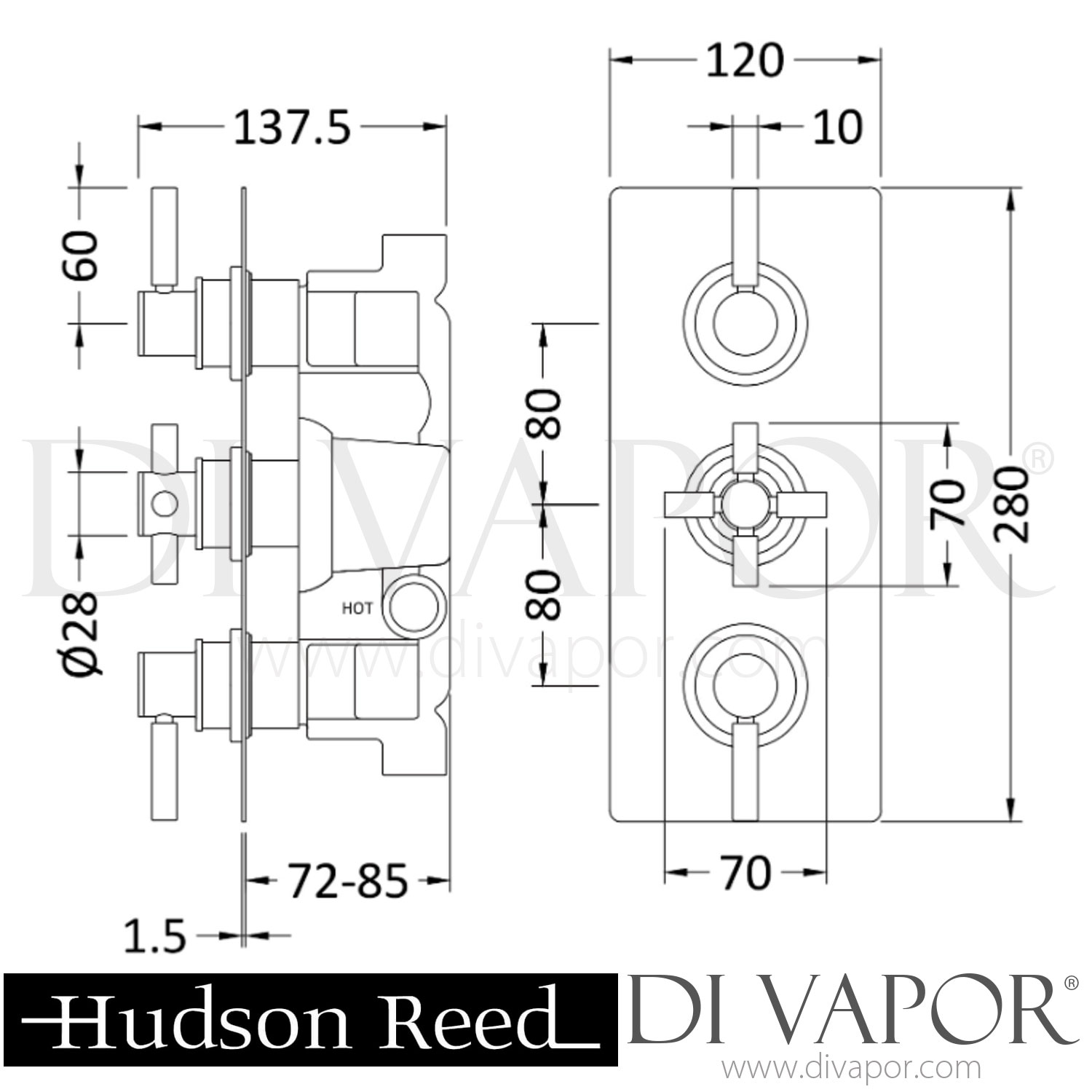 Hudson Reed A3003A3219E358 Tec Pura Plus Concealed Thermostatic