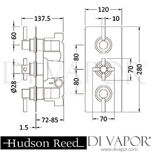 Hudson Reed A3023-A3207-A3288-PN310 Tec Pura Plus Triple Concealed Thermostatic Shower Valve with diverter, Minimalist slider rail kit, P-zazz fixed head and Tec bath spout Spare Parts