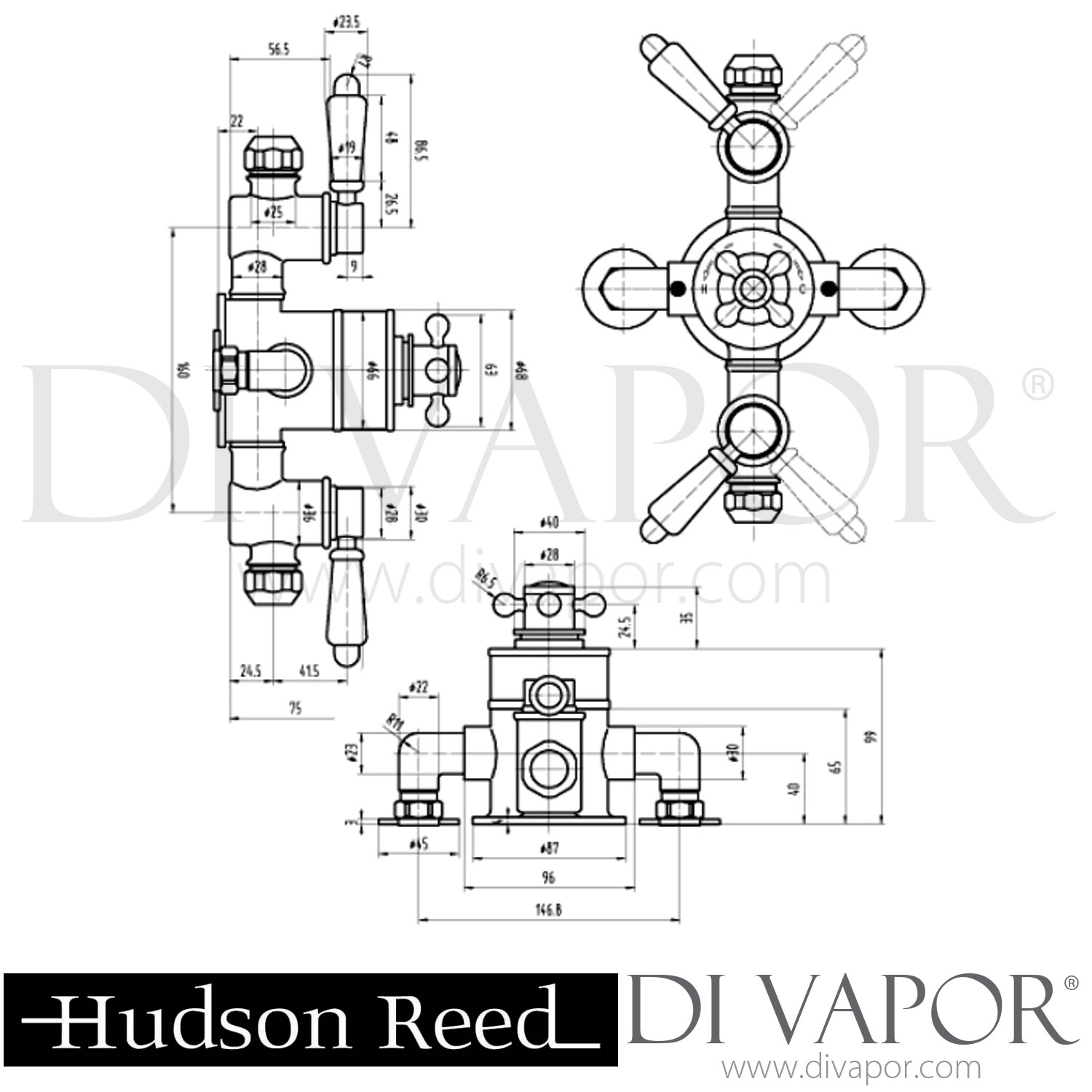 Hudson Reed Traditional Triple Exposed Thermostatic Shower Valve