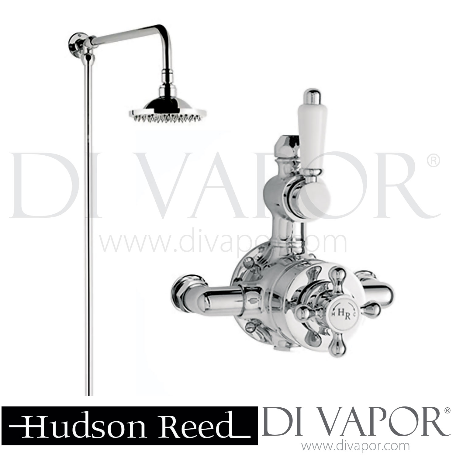 Hudson Reed Traditional Twin Valve With Rigid Riser Kit & Shower 