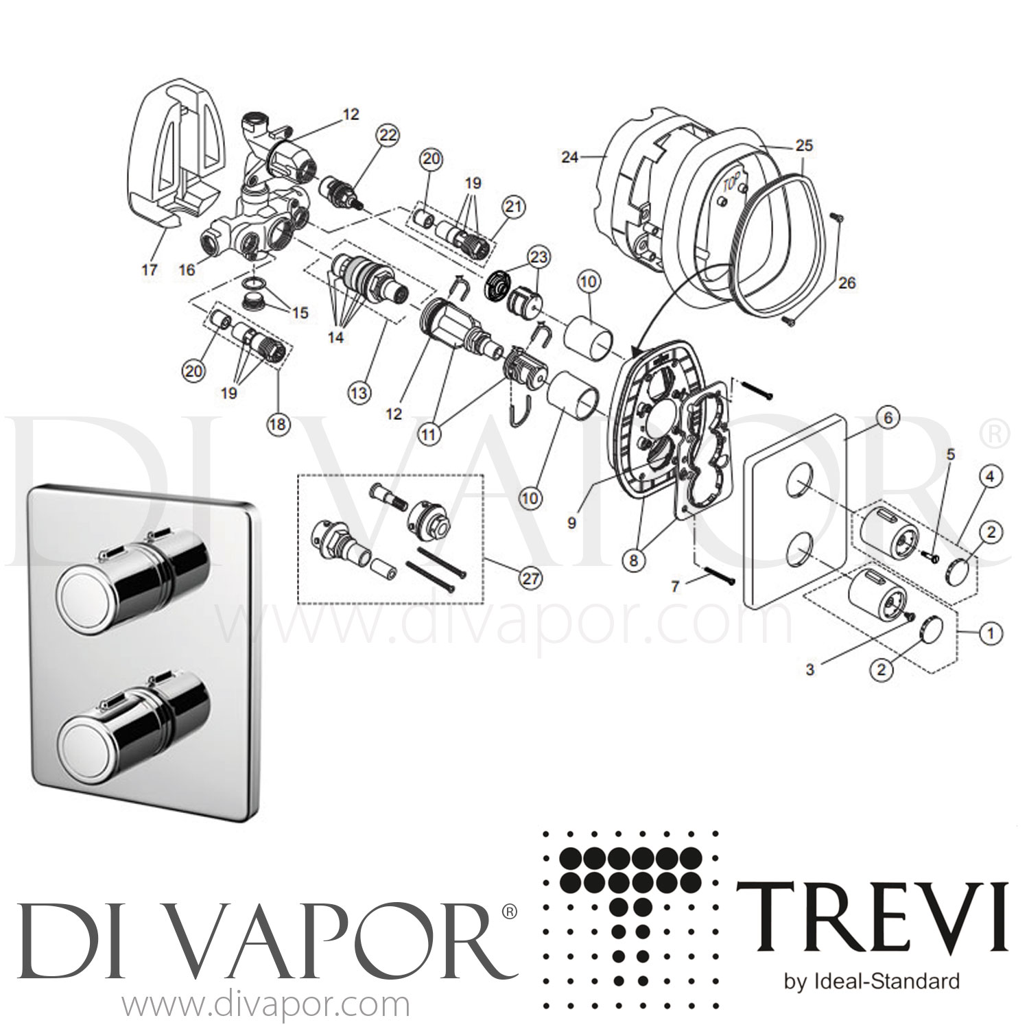 Trevi A4163AA Attitude Recessed Shower Mixer Spare Parts