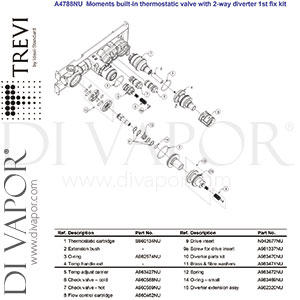 Trevi A4788NU TT Shower Th Built In Kit1 Outl/2 No Logo Spare Parts