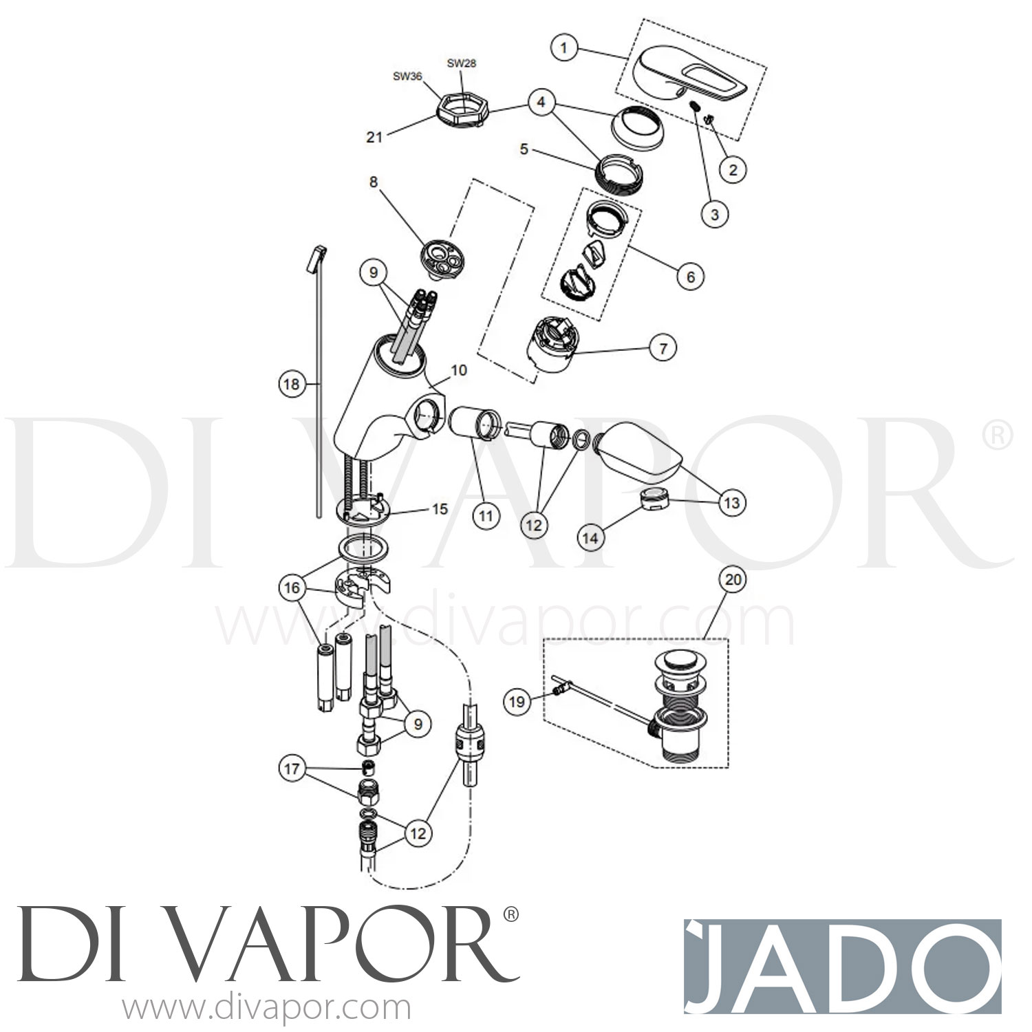 Jado A5654AA Ceramix Blue Basin Mixer with Pull Out Hand Shower and