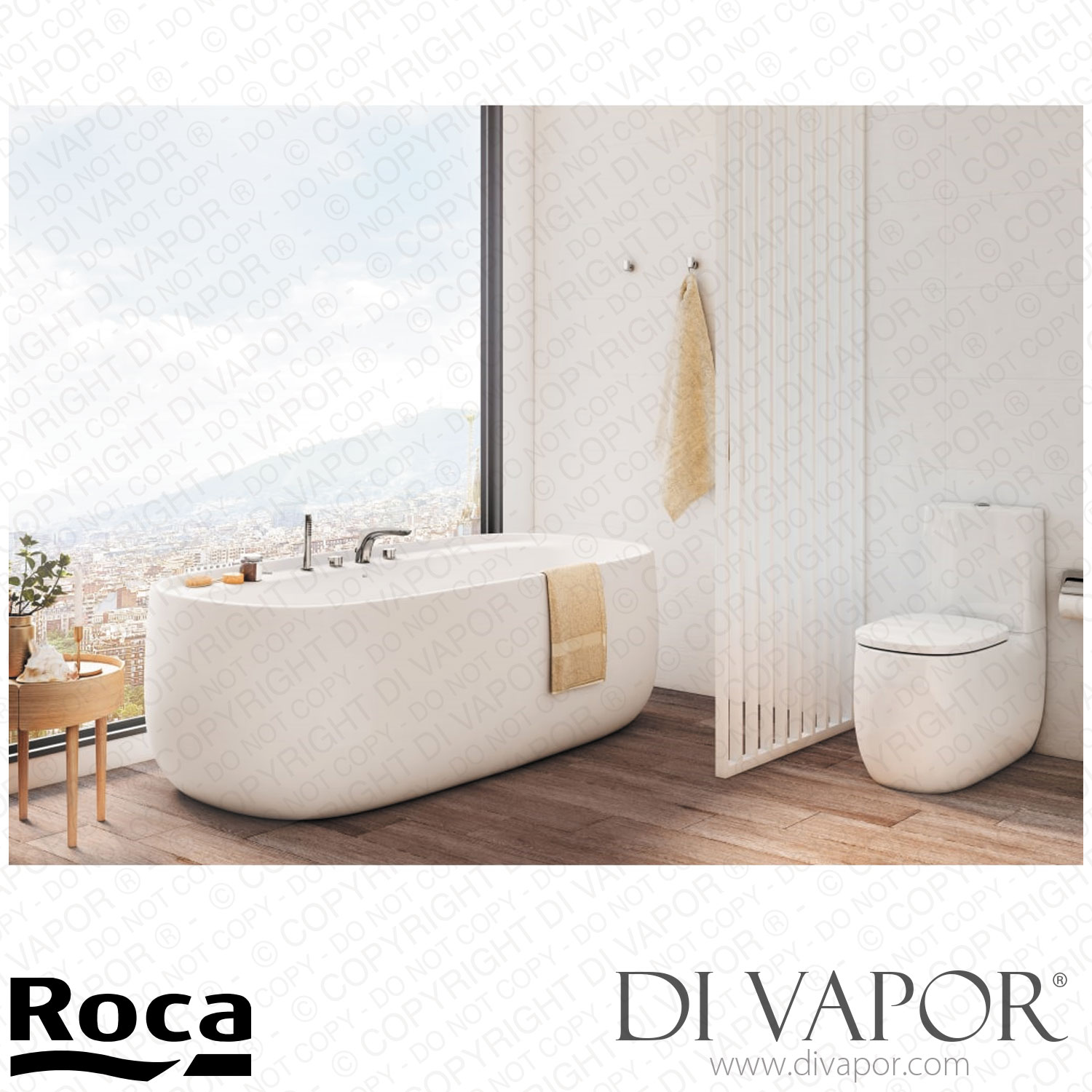 Roca DeckMounted BathShower Mixer with Central Spout Hand Shower and