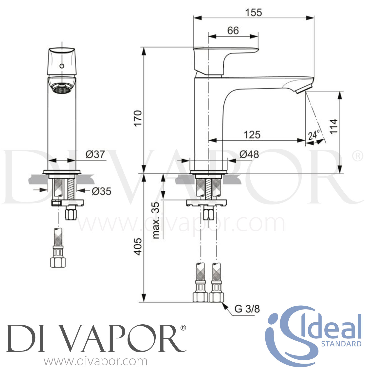 Ideal Standard A7015AA Connect Air Concept Air One Hole Chrome Basin Mixer Grande Slim Tap