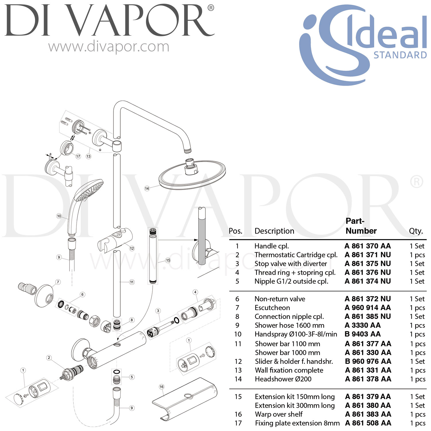 Ideal Standard A7208AA Ceratherm T25 Shower System with Exposed ...