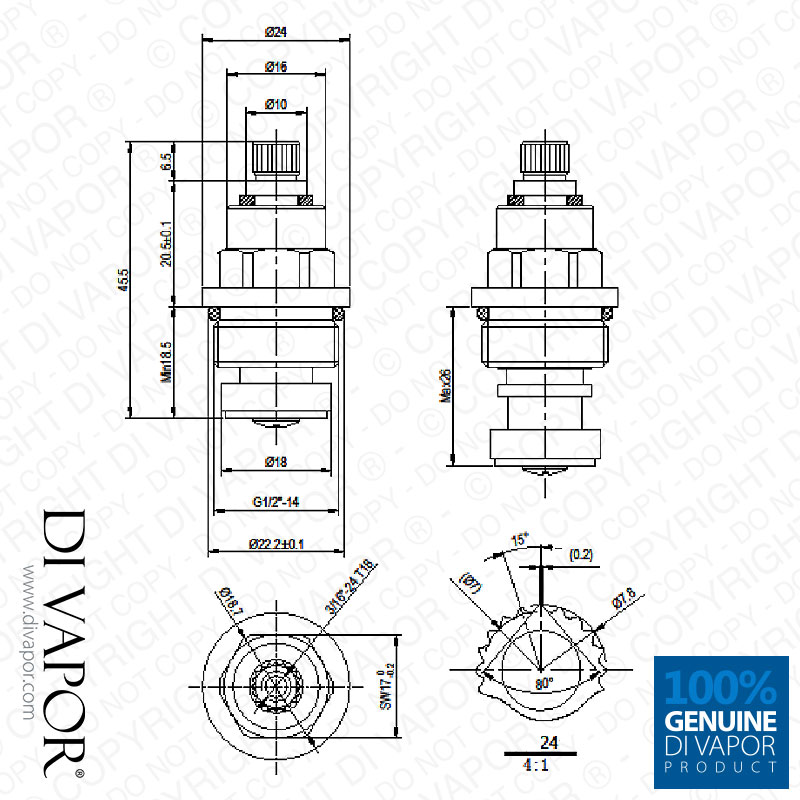 Brass Tap Gland with Rubber Seal with Thread 1/2" (Suitable B&Q