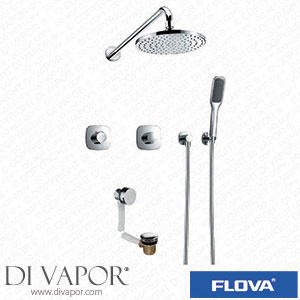 Flova AL3WPK2 Allore Thermostatic 3-Outlet Shower Valve with Fixed Head Handshower Kit and Bath Overflow Filler Spare Parts