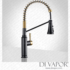 Achelous High Spout Kitchen Mixer Tap for Sink with Pull-Out Shower 3 Modes and Extendable Up To 50 Cm with Spiral Spring Swivel 360? Stainless Steel Black Gold Spare Parts