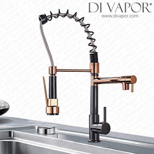 Fuz Contemporary Single Handle Pull Down Sprayer Kitchen Sink Tap One Hole High Arc Spring Spout 2 Function Tap Stainless Steel Kitchen Tap Oil Rubbed Bronze+Rose Gold Spare Parts