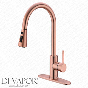 Delle Rosa Kitchen Tap Copper Rose Gold Kitchen Tap Kitchen Tap with Pull Down Sprayer 304 Stainless Steel Kitchen Tap with Deck Plate Spare Parts