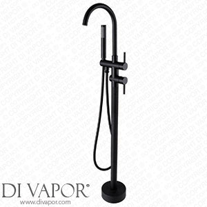 SKOAJAS Bathtub Floor Mounted Standing Bathtub Tap Matt Black Round Spout Bath Mixer Tap Floor Mounted Bathtub Filler Shower Tub Tap Set Black Spare Parts