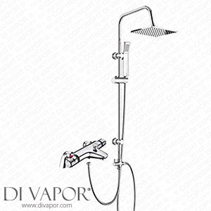 DBS Thermostatic Bath Shower Mixer Tap with 3 Way Square Rigid Riser Rail Kit Modern Chrome Finish Spare Parts