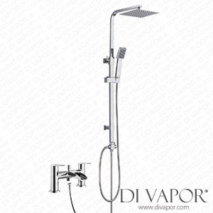 DBS UK Waterfall Open Spout Bath Shower Mixer Tap & Square Modern 3 Way Rigid Riser Kit Chrome Spare Parts