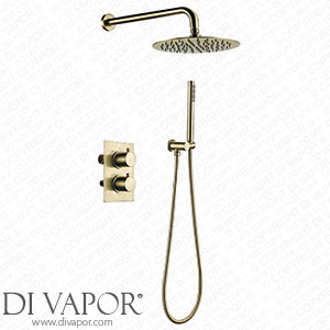 SKOAJAS Brushed Gold Shower System Thermostatic Set Shower Tap Set with Handheld Sprayer & Rainfall Shower Head System Wall Mount Single Handle Shower Set with Valve 10inch Spare Parts