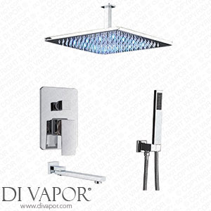 SKOAJAS Shower System Concealed Shower Mixer Tap Set Wall Mounted Chrome Shower Tap Set with Hand Shower and LED Rainfall Shower Head (Contain Tap Rough-in Valve Body and Trim) 16 I Spare Parts