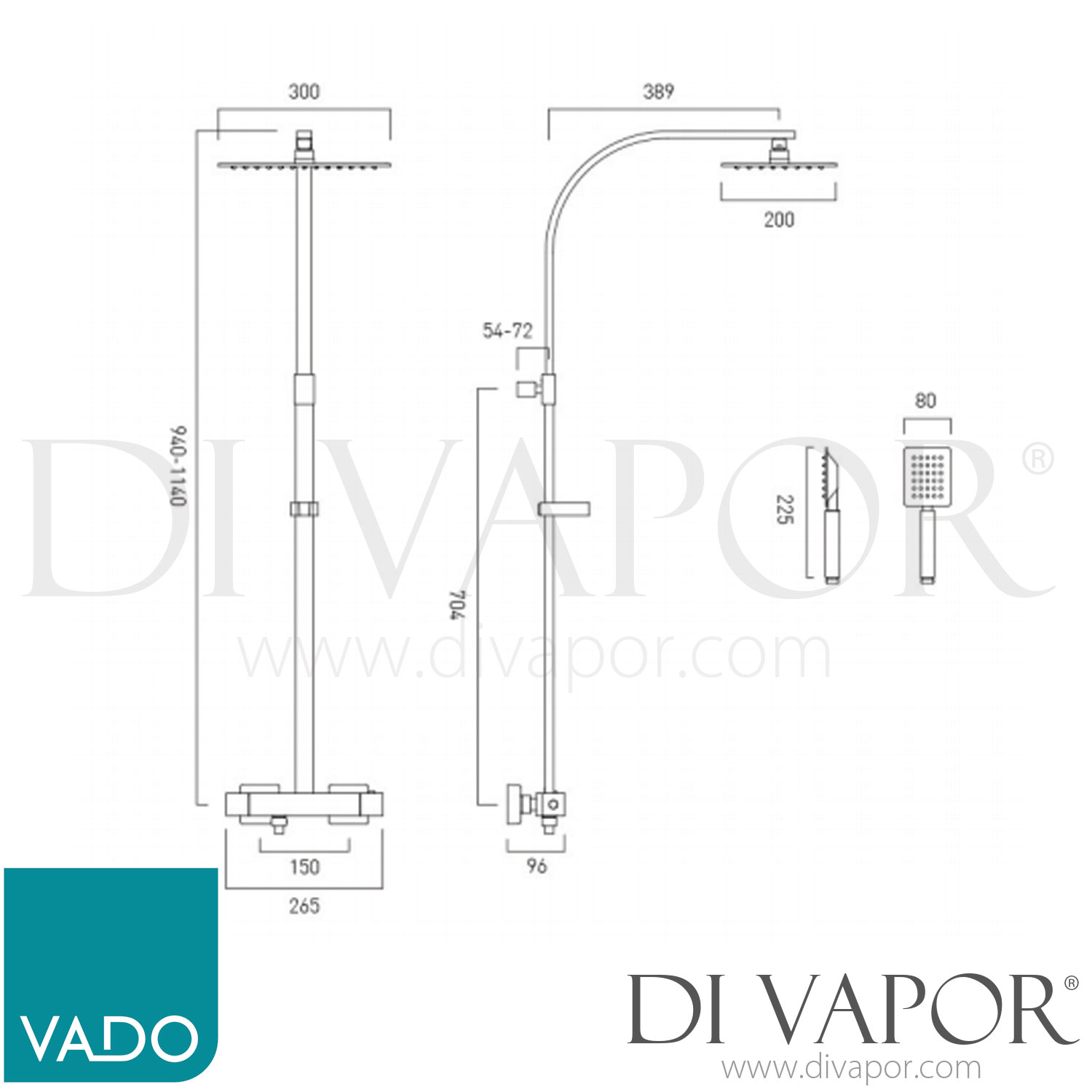 VADO AQB149RRKSQCP Adjustable Velo Aquablade square thermostatic