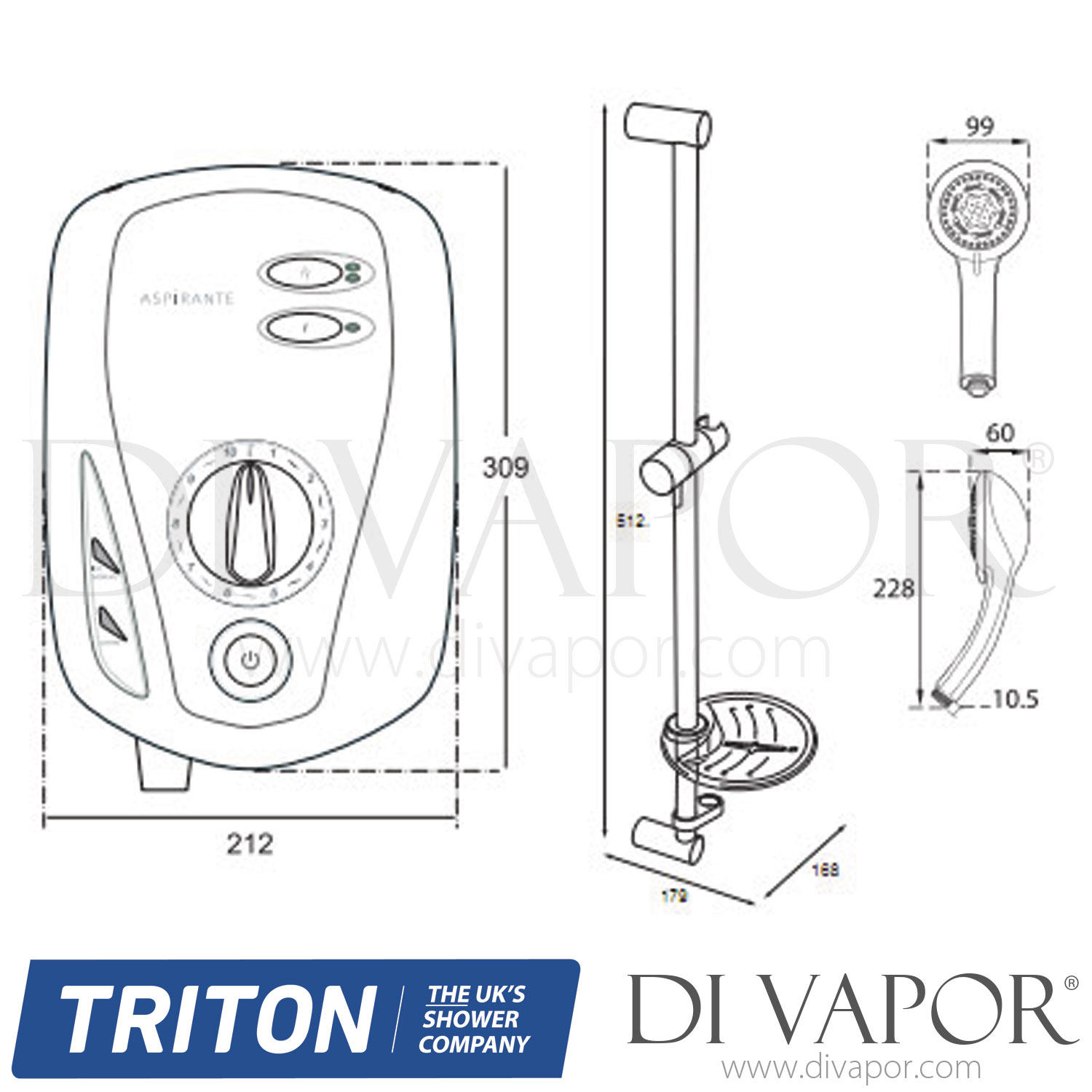 Triton ASP1001XR Aspirante XR Chrome 10.5 kW Electric Shower Spare Parts