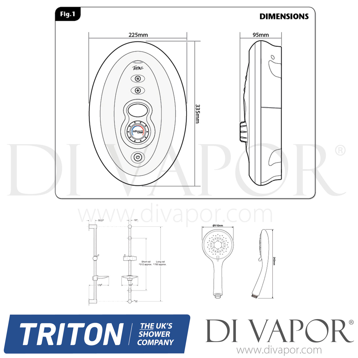 Triton ASP1I49SI Aspirante Topaz 9.5 kw Electric Shower Spare Parts